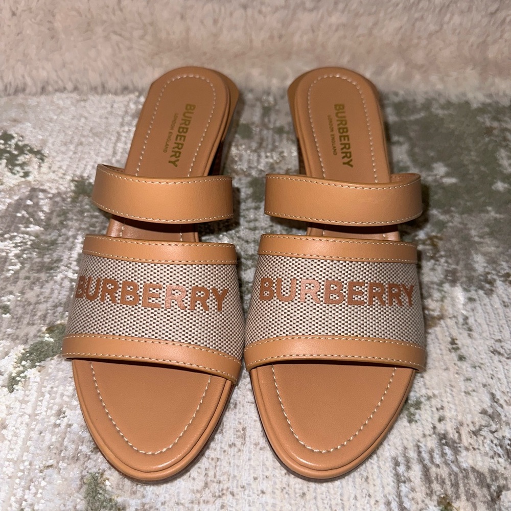 Burberry open toe heels.